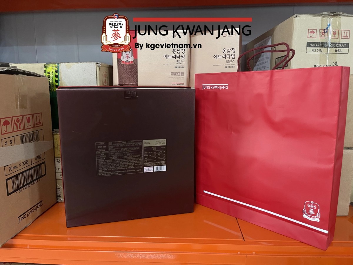 Hình Ảnh Thực Tế Mặt Sau Nước Hồng Sâm Won Chính Phủ Hàn Quốc KGC Jung Kwan Jang Chính Hãng – Túi Màu Đỏ 70ml x 30 Gói