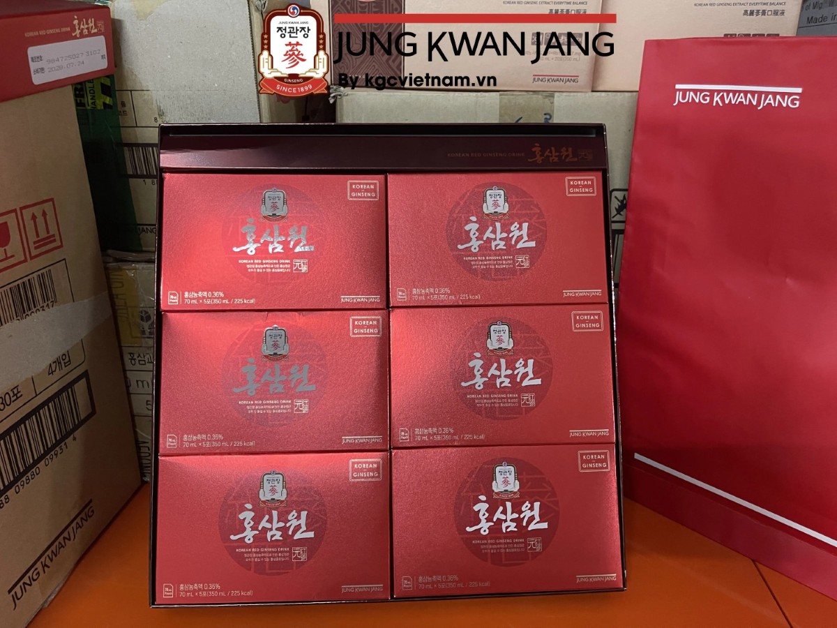 Hình Ảnh Thực Tế Mở Nắp Hộp Nước Hồng Sâm Won Chính Phủ Hàn Quốc KGC Jung Kwan Jang Chính Hãng – Túi Màu Đỏ  70ml x 30 Gói