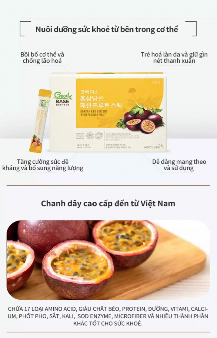 Nước hồng sâm GoodBase Chanh Dây KGC Cheong Kwan Jang 10ml x 30 gói