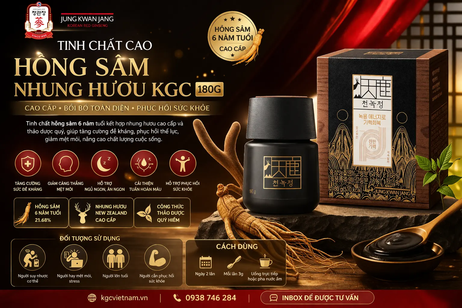 hướng dẫn sử dung cao hồng sâm nhung hươu 180g