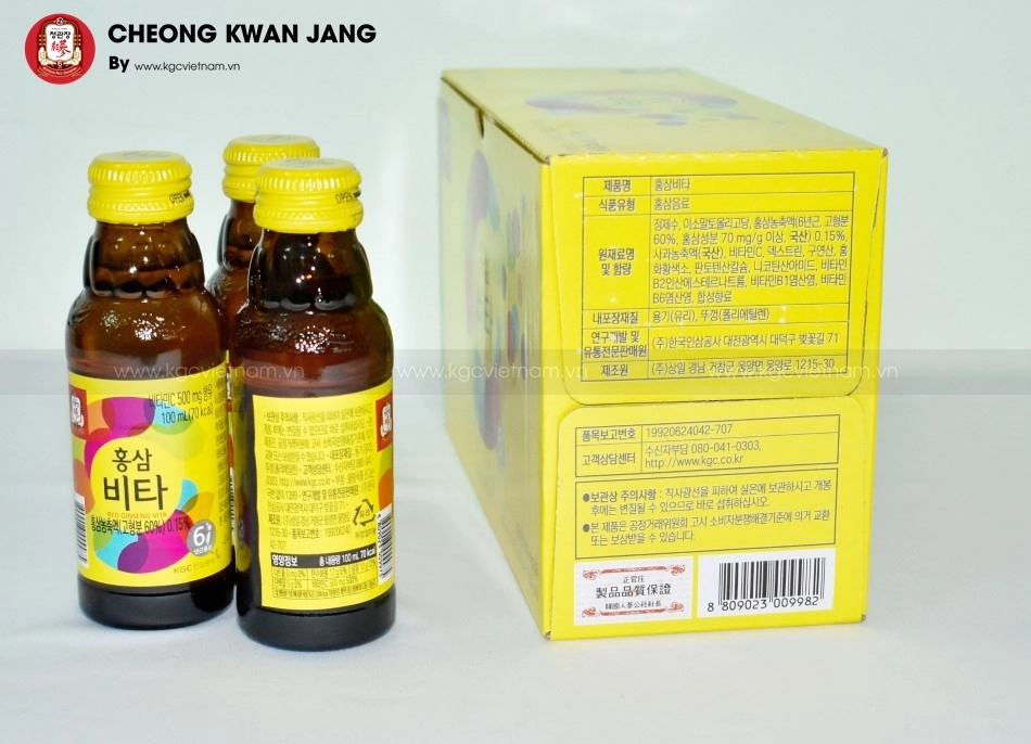 Nước uống tăng lực hồng sâm KGC Jung Kwan Jang Vita 100ml x 10 chai | kgcvietnam.vn