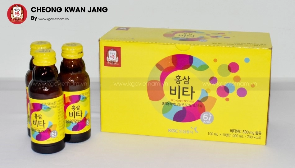 Nước uống tăng lực hồng sâm KGC Jung Kwan Jang Vita 100ml x 10 chai | kgcvietnam.vn