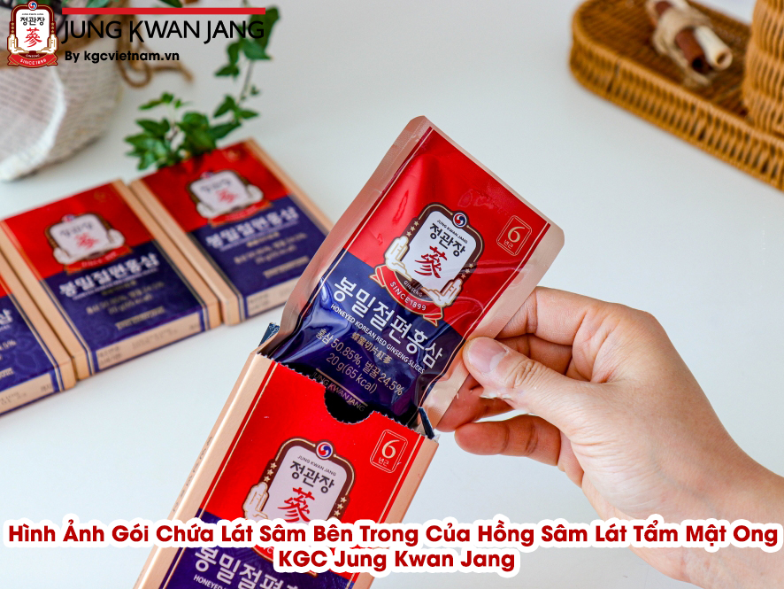 Hình Ảnh Gói Chứa Lát Sâm Bên Trong Của Hồng Sâm Lát Tẩm Mật Ong  KGC Jung Kwan Jang