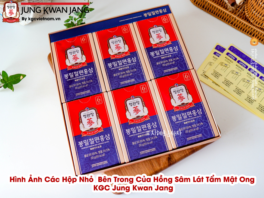 Hình Ảnh Các Hộp Nhỏ  Bên Trong Của Hồng Sâm Lát Tẩm Mật Ong  KGC Jung Kwan Jang
