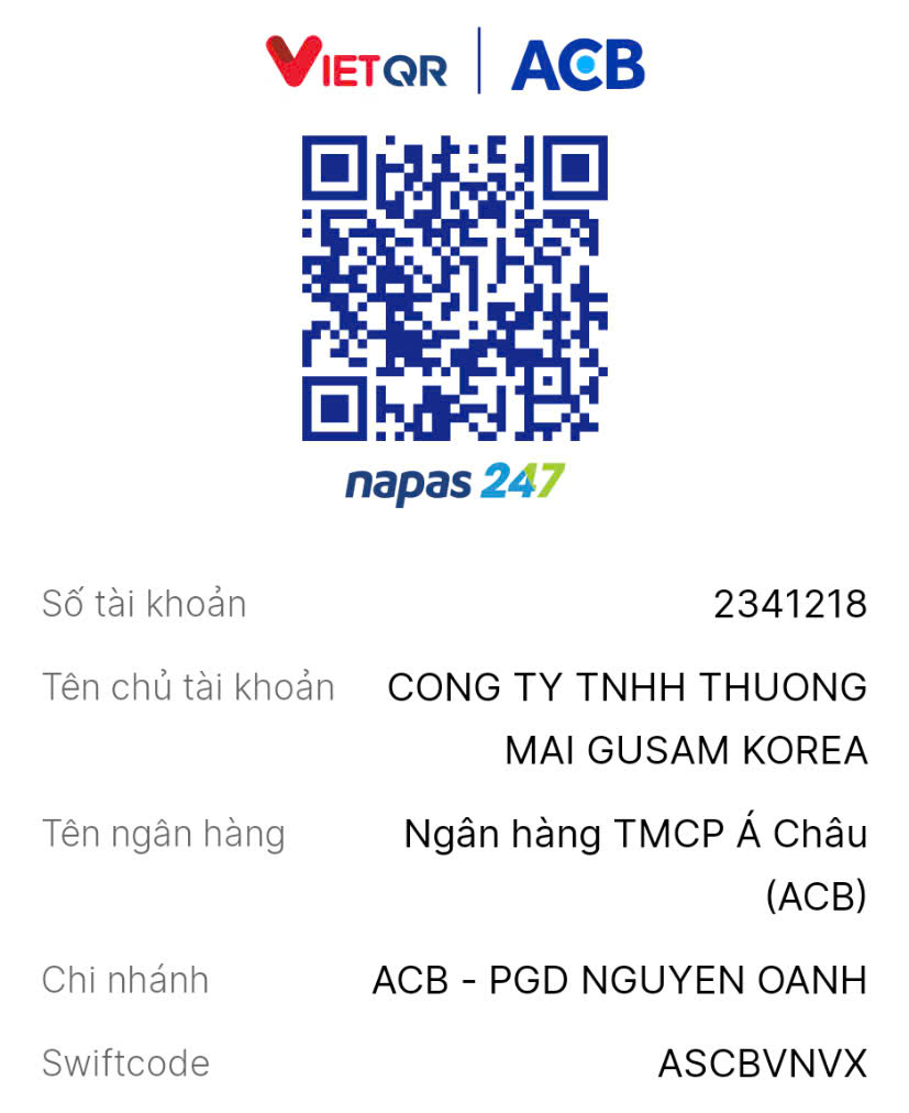 số tài khoản cty tnhh thương mại gusam korea