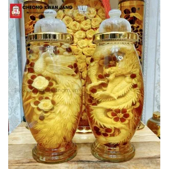 Bình rượu sâm điêu khắc long phụng sum vầy bình 15 lít bình số 14