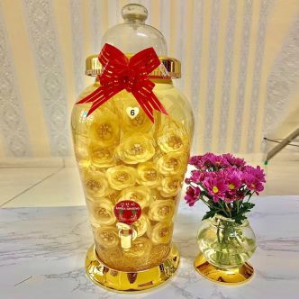 Bình rượu hoa sâm 13,2 L bình tròn có van tỉa hoa hồng