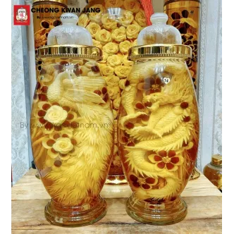 Bình rượu sâm điêu khắc long phụng sum vầy bình 15 lít bình số 14
