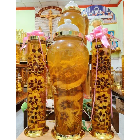 Bộ bình rượu hoa sâm điêu khắc rồng may mắn  63 lít