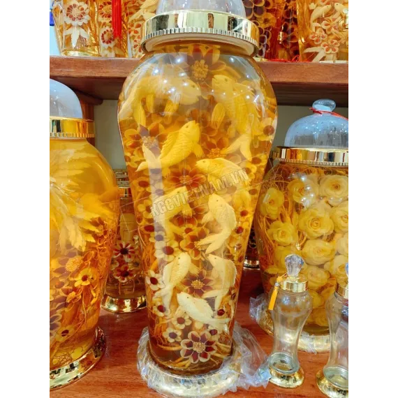 Bình rượu sâm điêu khắc cửu ngư quần hội bình 41 lít bình số 26