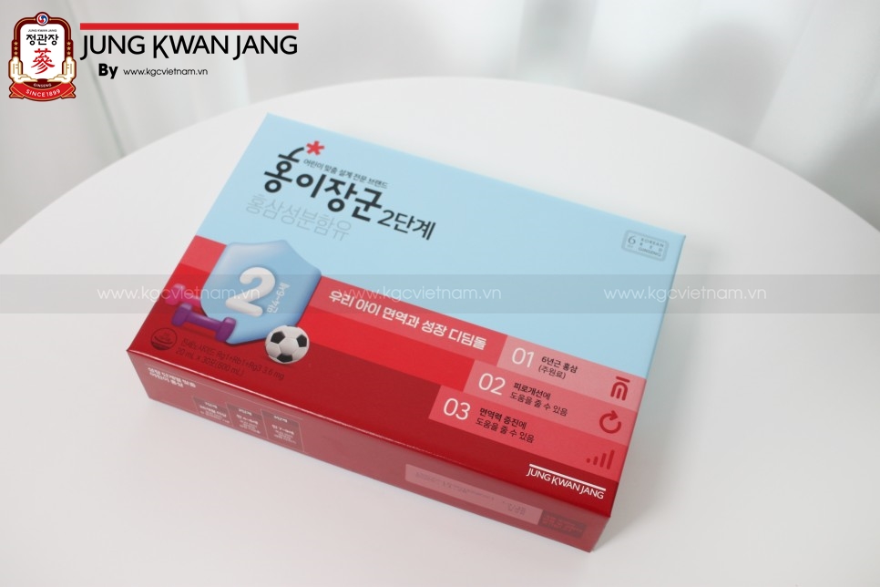 Hình Ảnh Chi Tiết Hộp Nước hồng sâm trẻ em số 2 Jung Kwan Jang 20ml x 30 gói mẫu mới 2023