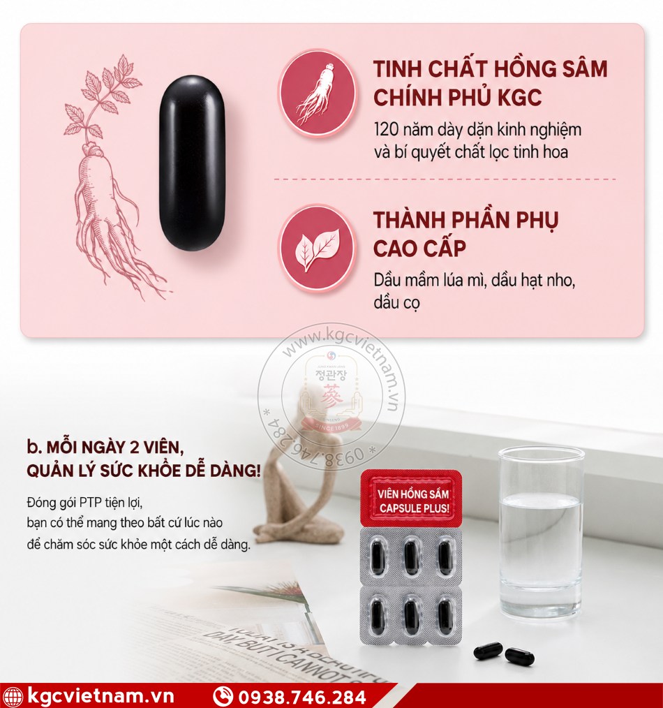 cách dùng Viên hồng sâm KGC Jung Kwan Jang Capsule Plus 650mg x 120 viên( KGC 정관장 홍삼캡슐 플러스 650mg x 120캡슐)