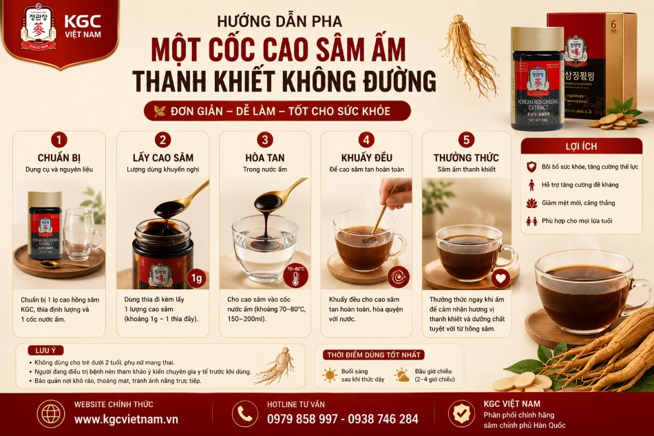 Hướng dẫn pha một cốc cao sâm ấm thanh khiết không đường